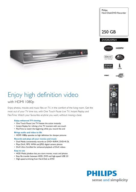 DVDR3595H/05 Philips Hard Disk/DVD Recorder