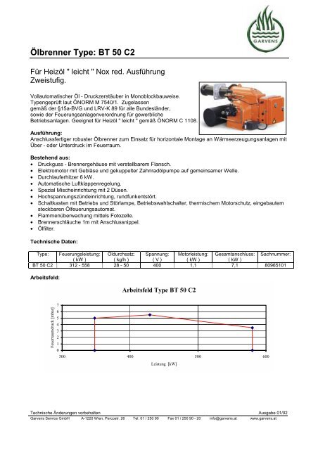 Ölbrenner Type: BT 50 C2 - Garvens
