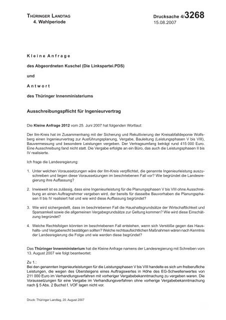 Ausschreibungspflicht für Ingenieurvertrag - Frank Kuschel MdL