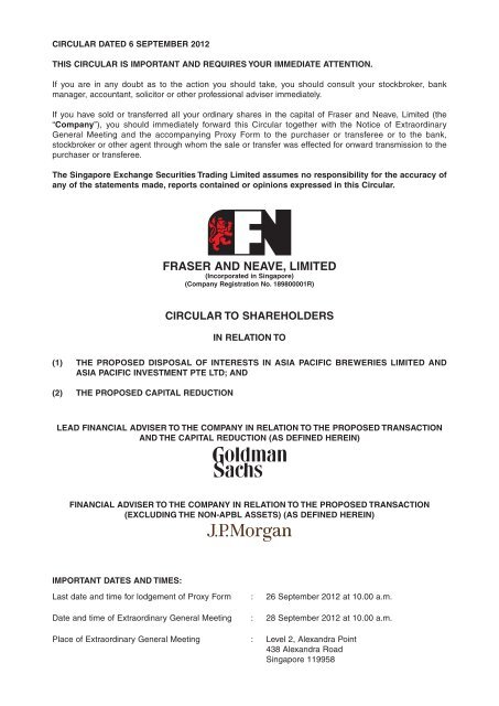 Circular to Shareholders - Fraser and Neave Limited