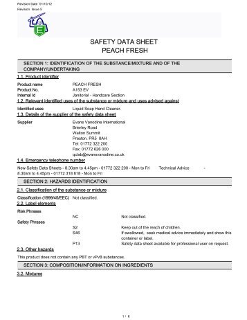 Safety Data Sheet - Evans Vanodine International plc