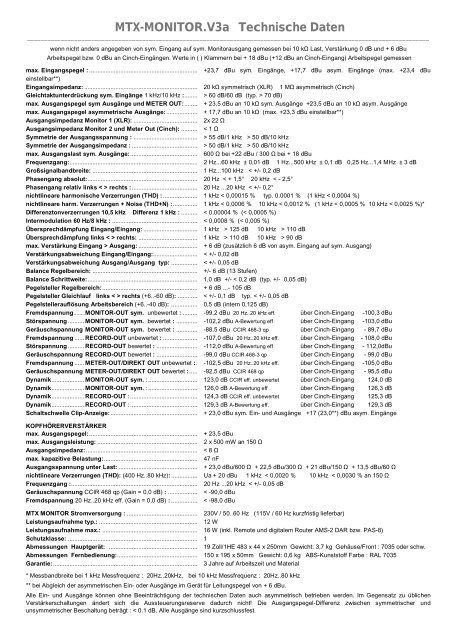 MTX-MONITOR.V3a Technische Daten - Funk Tonstudiotechnik
