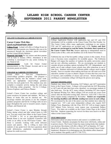 leland high school career center september 2011 parent newsletter f