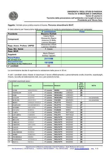 UNIVERSITA' DEGLI STUDI DI PADOVA FACOLTA' DI MEDICINA E ...