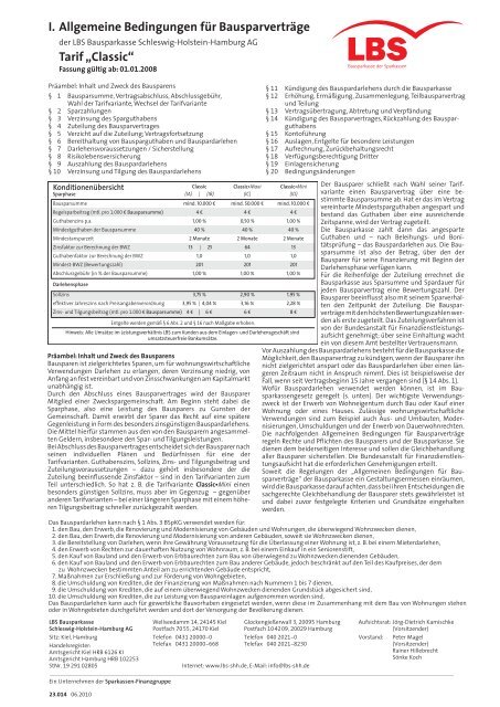 I. Allgemeine Bedingungen für Bausparverträge Tarif „Classic“ - LBS