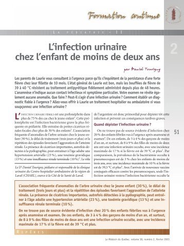 L'infection urinaire chez l'enfant de moins de deux ans