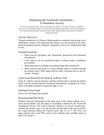 Interpreting the Fourteenth Amendment— A Simulation Activity