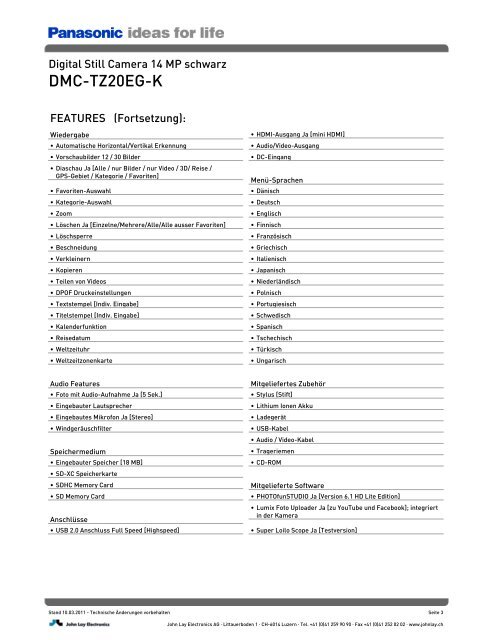 Datenblatt DMC-TZ20EG-K - Foto Basler Aarau