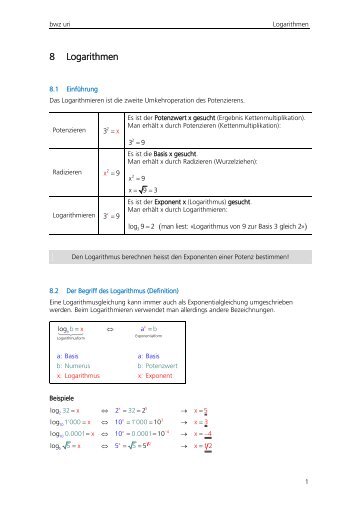 8 Logarithmen