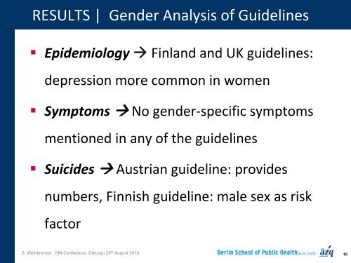 Gender analysis of clinical practice guidelines for depression