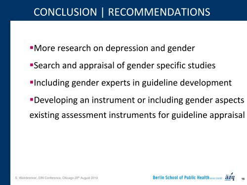 Gender analysis of clinical practice guidelines for depression