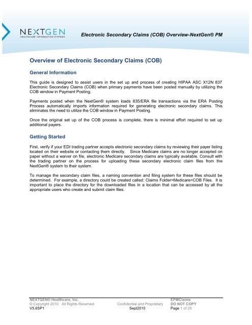 Overview of Electronic Secondary Claims (COB)