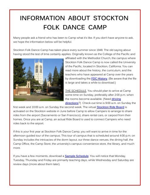 First Time Campers - Stockton Folk Dance Camp