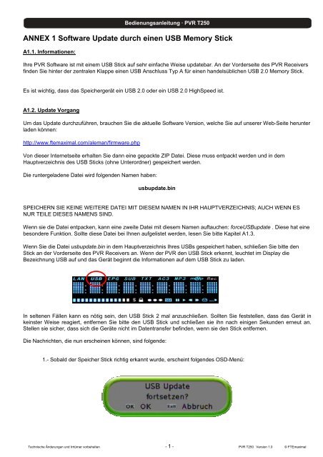 ANNEX 1 Software Update durch einen USB Memory ... - FTE Maximal
