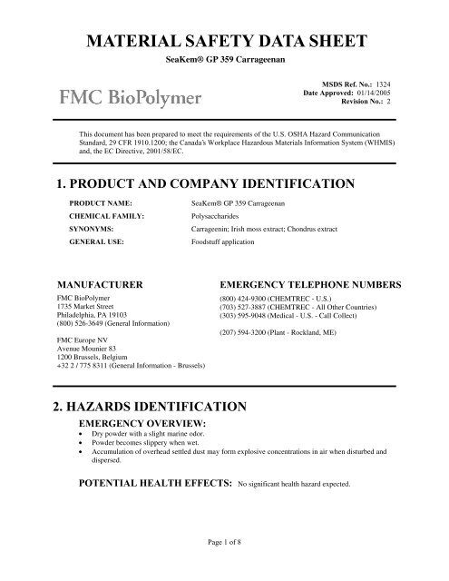 SeaKem® GP 359 Carrageenan - FMC Corporation