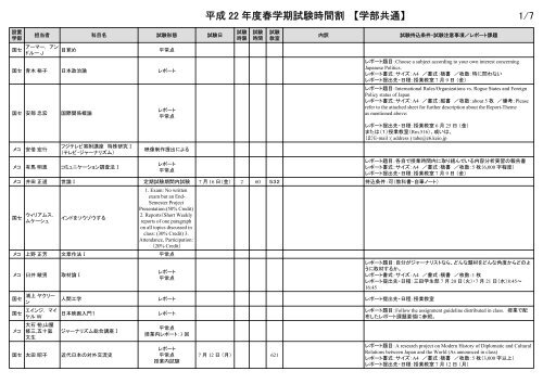 1/7 【学部共通】 平成 22 年度春学期試験時間割 - 慶應義塾大学-塾生HP