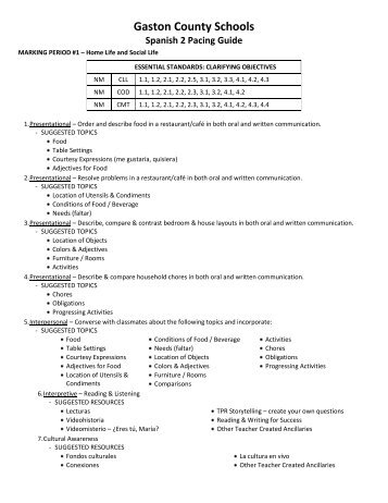 Spanish 2 - Pacing Guide.pdf - Gaston County Schools