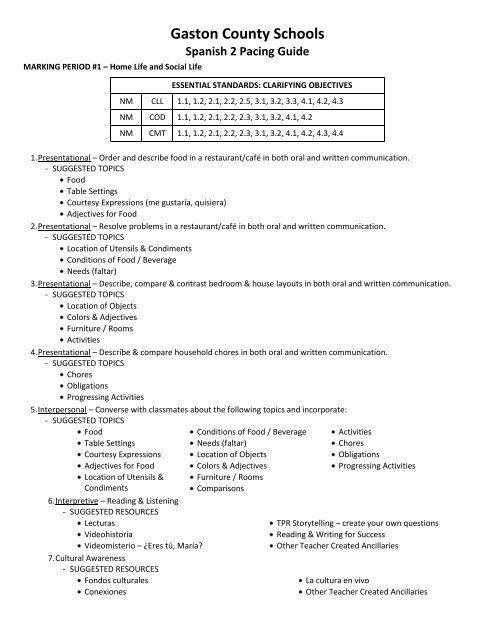 Spanish 2 Pacing Guide Pdf Gaston County Schools
