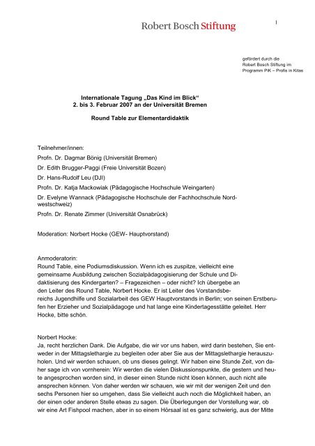 Transskript des Roundtables - Frühkindliche Bildung - Universität ...
