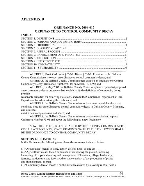 reese creek zoning district regulations and map - Gallatin County ...