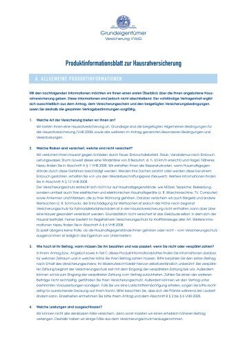Produktinformationsblatt zur Hausratversicherung - Formulare-ssl.de