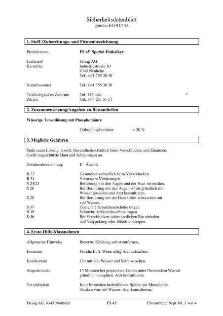 Sicherheitsdatenblatt - Frisag AG