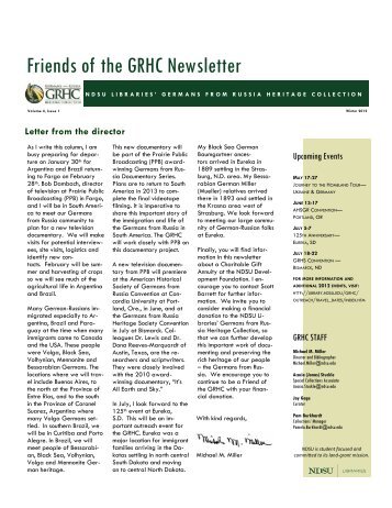 Friends of the GRHC Newsletter Winter 2012 - Libraries - NDSU