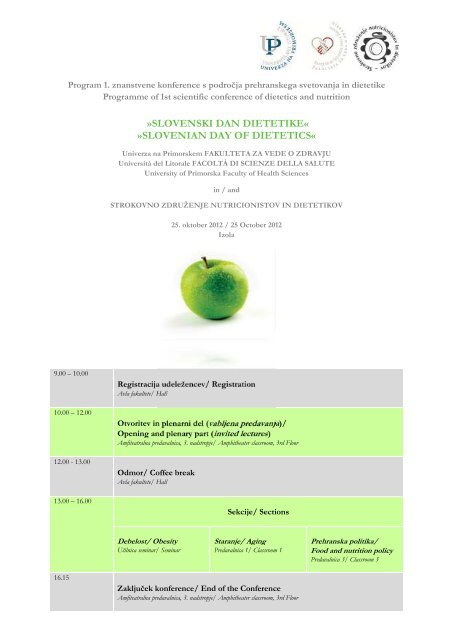 slovenski dan dietetike - Fakulteta za vede o zdravju - Univerza na ...