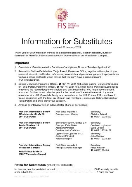 information sheet - Frankfurt International School