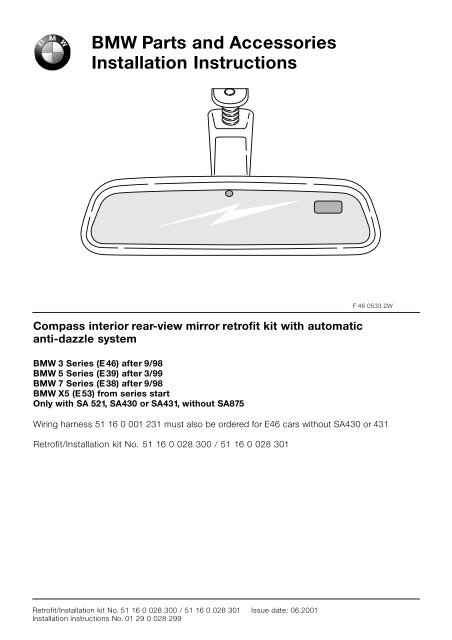 BMW Parts and Accessories Installation Instructions