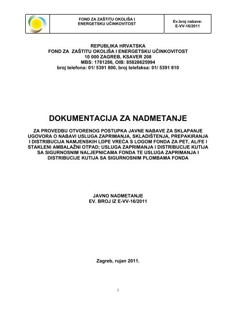 dokumentacija za nadmetanje - Fond za zaštitu okoliša i energetsku ...