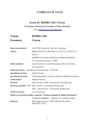 CURRICULUM VITAE Lector Dr. BERBECARU Ciceron Numele ...