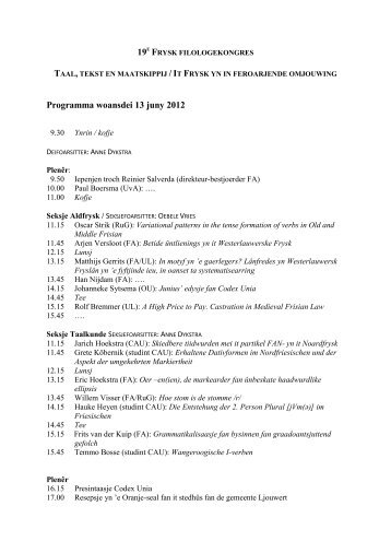 Programma woansdei 13 juny 2012 - Fryske Akademy