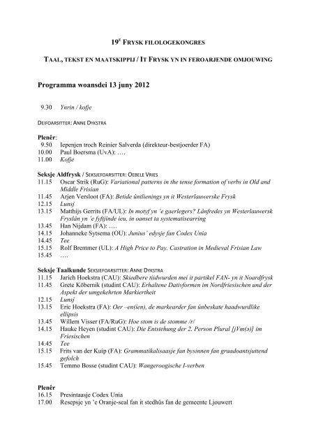 Programma woansdei 13 juny 2012 - Fryske Akademy