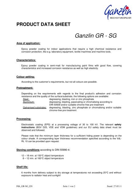 PRODUCT DATA SHEET Ganzlin GR - SG