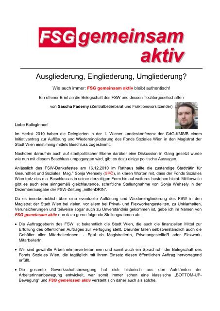 Ausgliederung Eingliederung Umgliederung Fsg Gemeinsam Aktiv