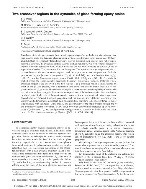 Two crossover regions in the dynamics of glass forming ... - Fisica