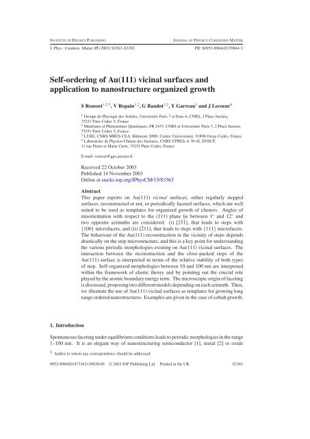 Self-ordering of Au(111) vicinal surfaces and application to ...