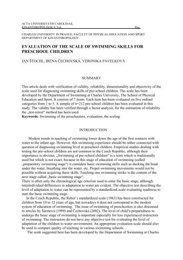 evaluation of the scale of swimming skills for preschool children