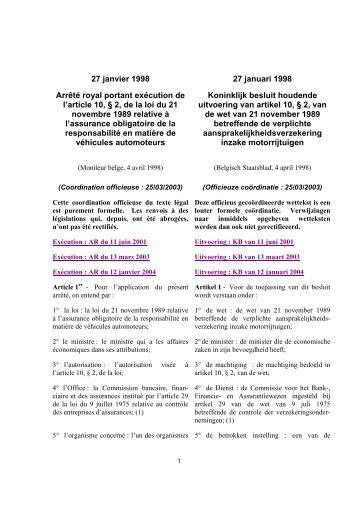 Koninklijk besluit van 27 januari 1998 houdende uitvoering ... - FSMA