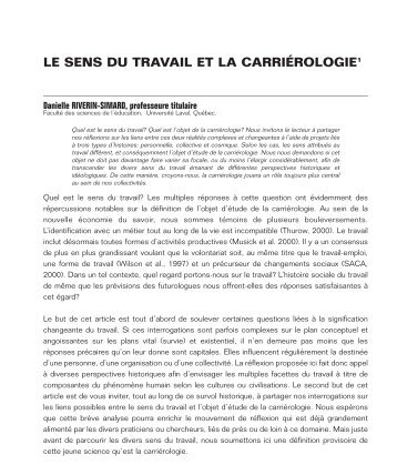 Les sens du travail et la carriérologie. - Faculté des sciences de l ...