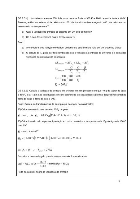 Guia de Estudos sobre Entropia GABARITO - Departamento de ...