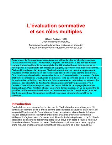 L'évaluation sommative et ses rôles multiples - Faculté des sciences ...