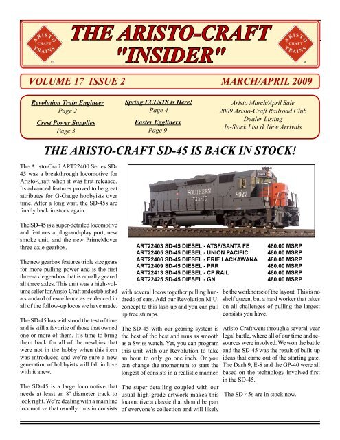 THE ARISTO-CRAFT "INSIDER" - G Scale News