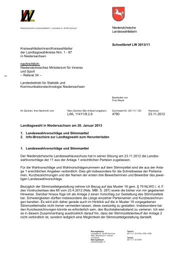 Niedersächsische Landeswahlleiterin Schnellbrief LW 2013/11 ...