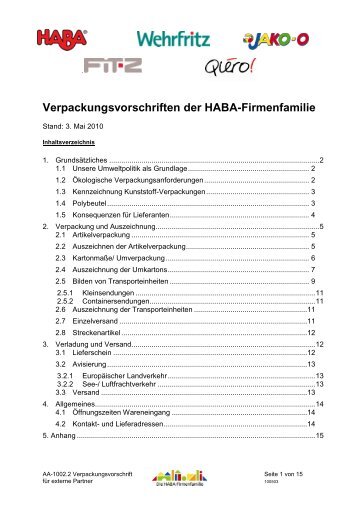 Verpackungsvorschriften der HABA-Firmenfamilie