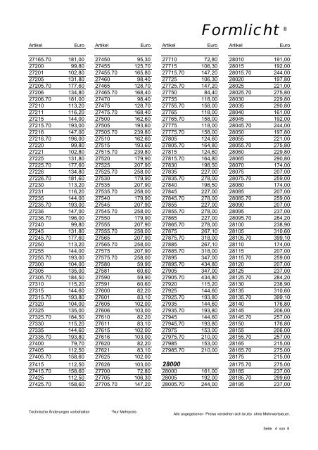 Preisliste downloaden - Formlicht GmbH