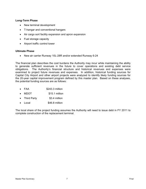 Master Plan Update (pdf) - Lansing/Capital City Airport