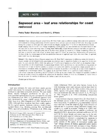 Sapwood area - leaf area relationships for coast redwood - Cal Fire