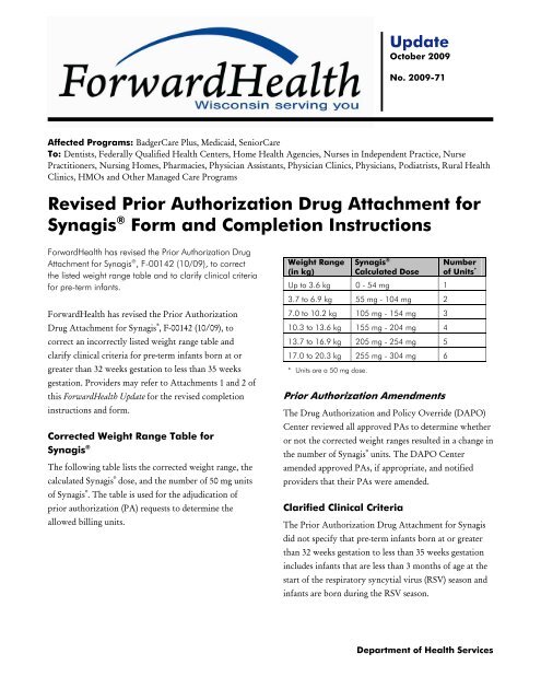 ForwardHealth Update 2009-71 - Revised Prior Authorization Drug ...